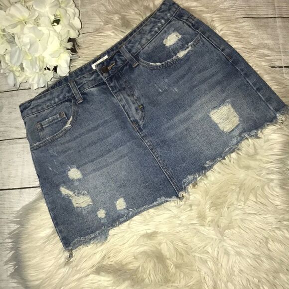 Superdown Elodie Denim Skirt Distressed Mini - Picture 2 of 7